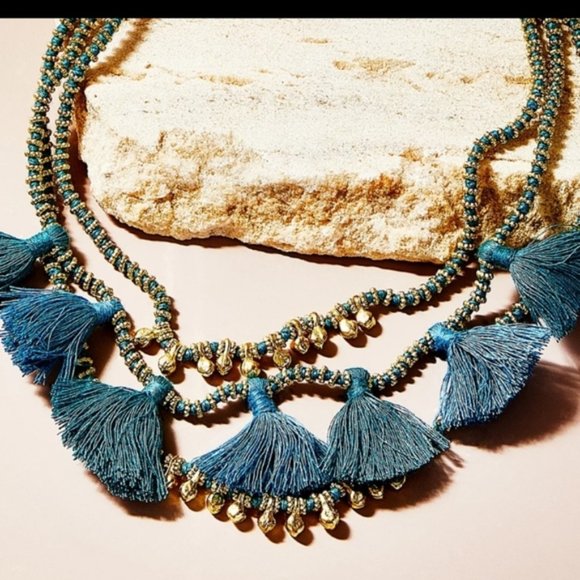 Bluma Project Bead & Tassel Necklace in Lagoon Blue NEW - Picture 3 of 4